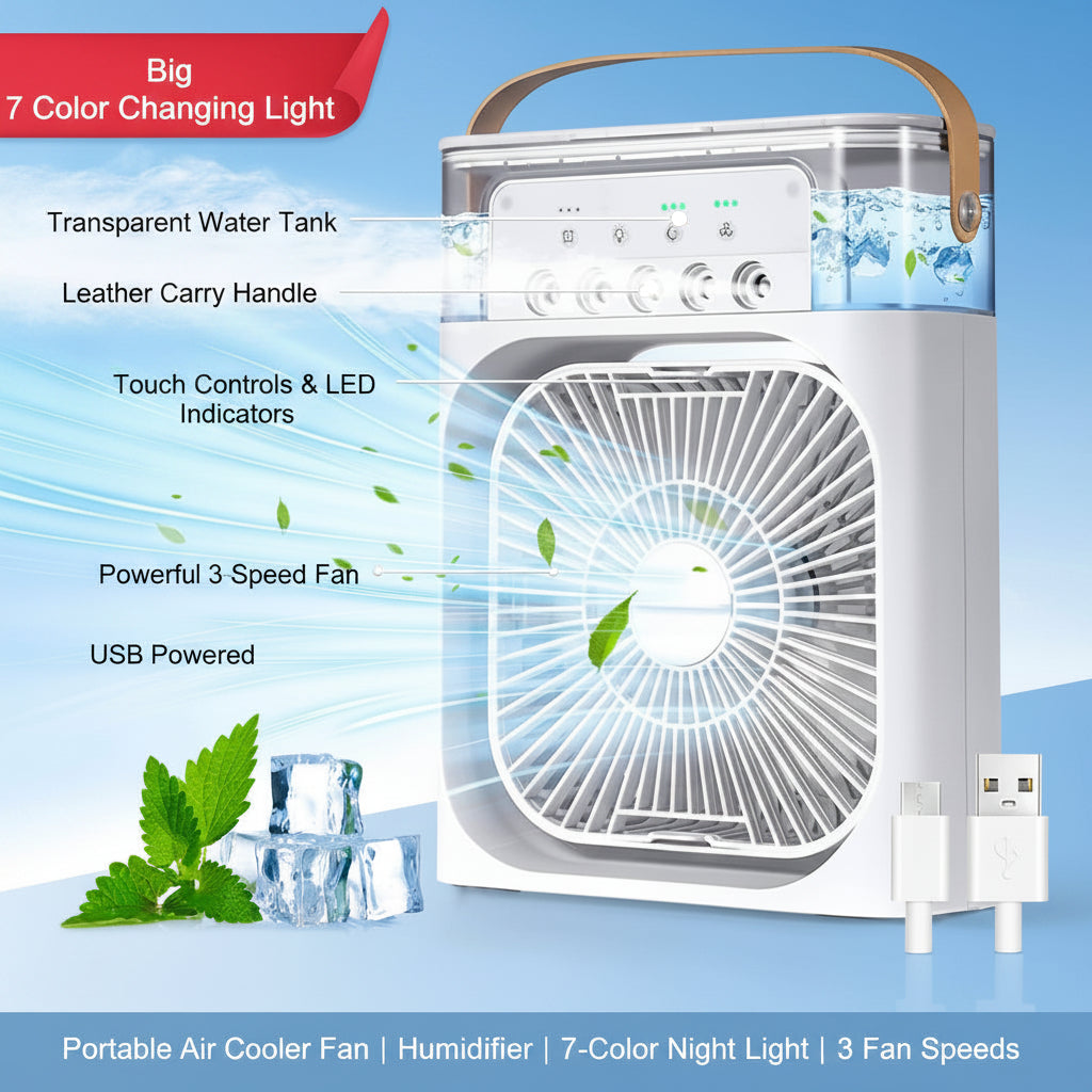 Portable Air Conditioner Fan 7 Color Changing Light (Big  1 Pc)