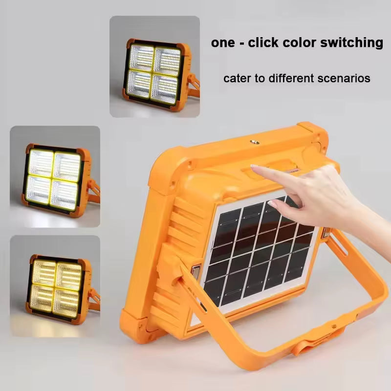 High-brightness Solar Led Flood Light With Power Bank (1 Pc), Solar LED Flood Light – High Power 4-Panel Rechargeable Outdoor Lamp with USB Charging, Waterproof IP66, Charge Mobile